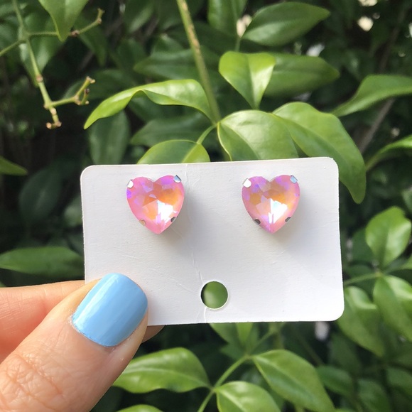 Jewelry - Pink AB Crystal Heart Earrings